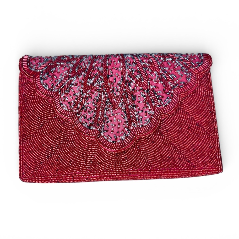 Red and Pink Beaded Clutch